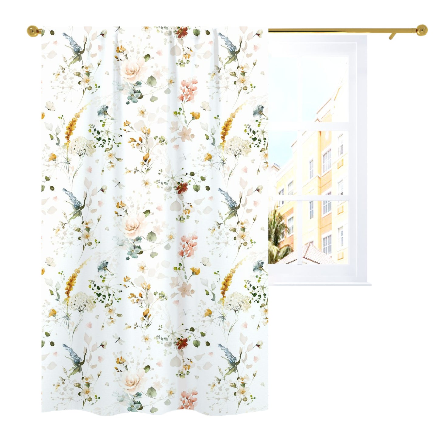 Wild flowers Curtain, Single Panel, Floral Nursery Decor - Vintage Garden