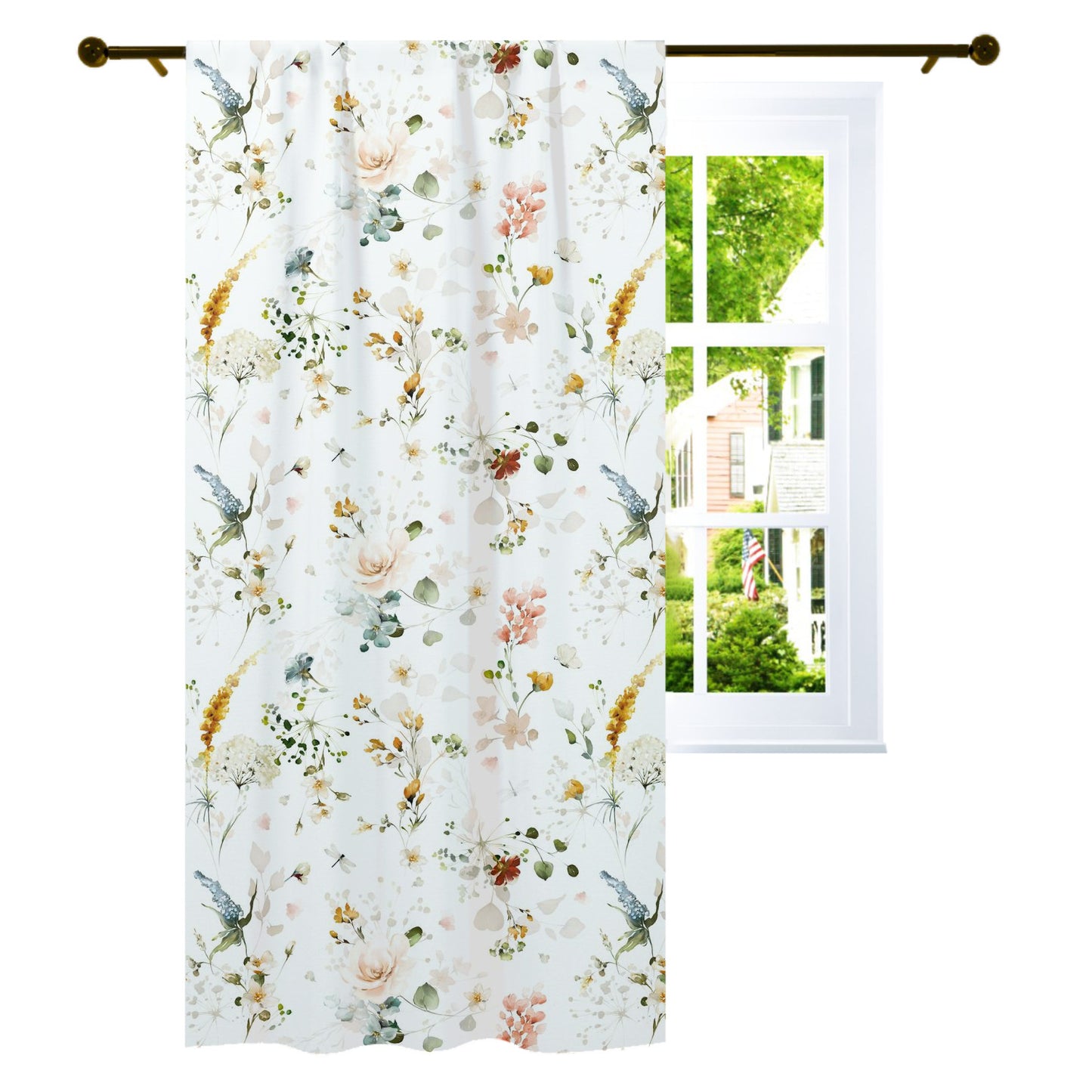 Wild flowers Curtain, Single Panel, Floral Nursery Decor - Vintage Garden