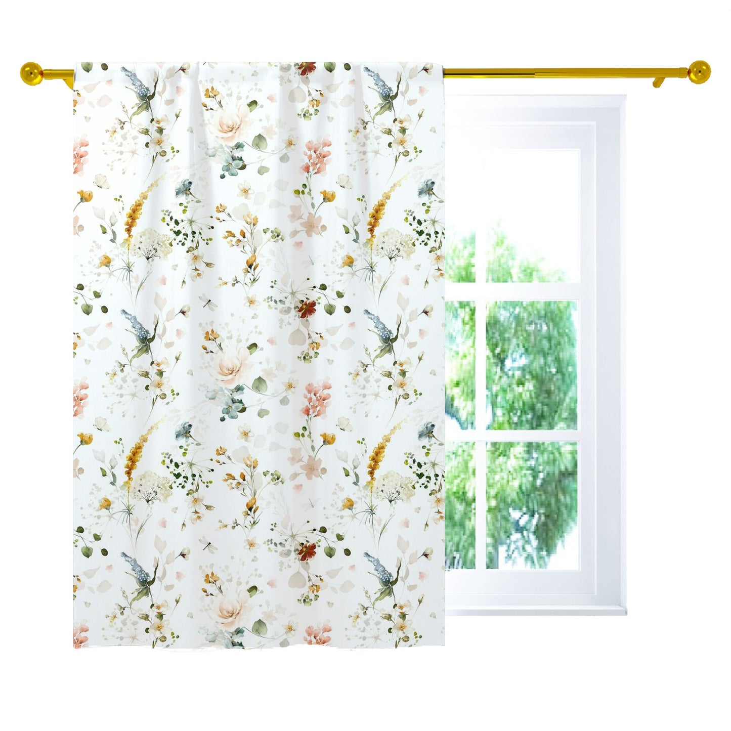 Wild flowers Curtain, Single Panel, Floral Nursery Decor - Vintage Garden