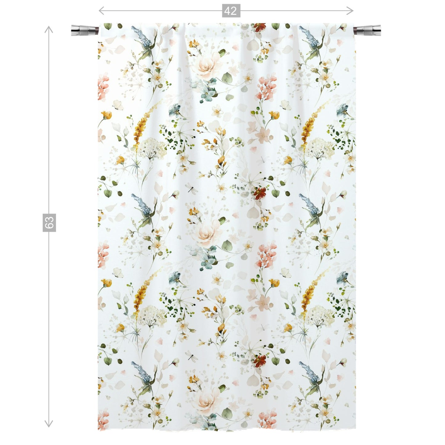 Wild flowers Curtain, Single Panel, Floral Nursery Decor - Vintage Garden