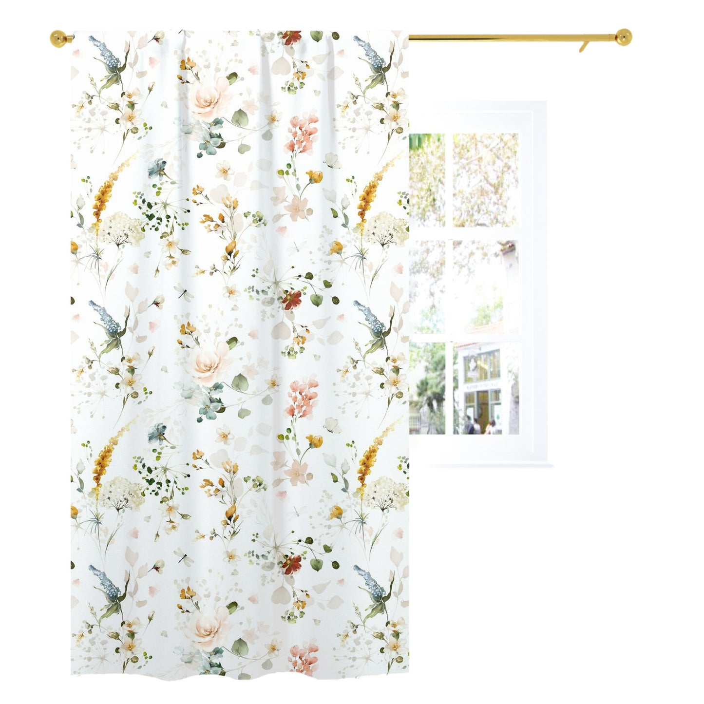 Wild flowers Curtain, Single Panel, Floral Nursery Decor - Vintage Garden