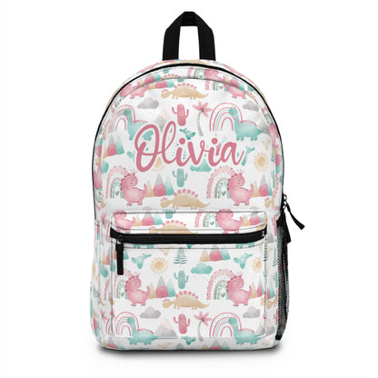 Personalized name girl Dinosaur Backpack, Girls Back To School Bag - Pink Dinosaur