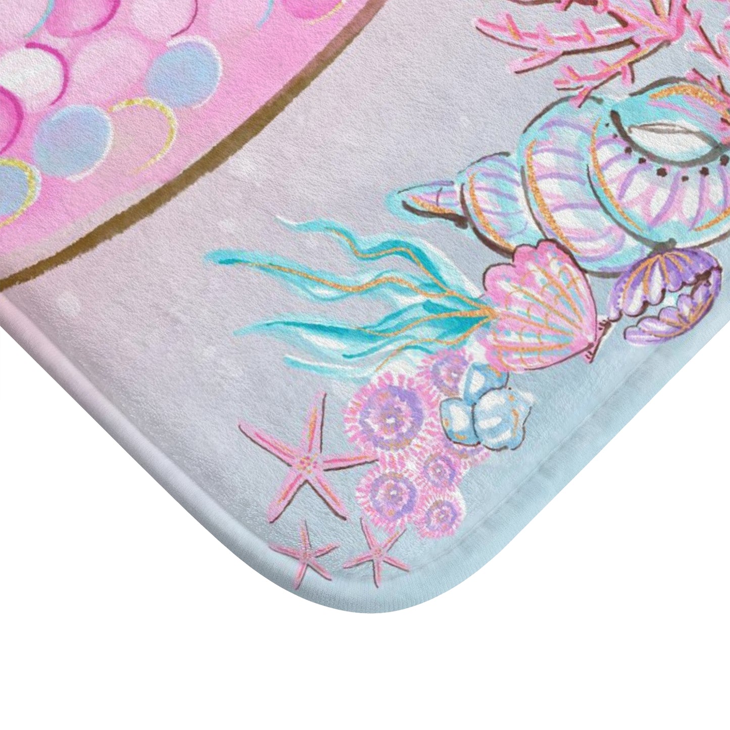 Mermaid Bath Mat, Anti-Slip backing, Under the sea bathroom decor - Pink Mermaid