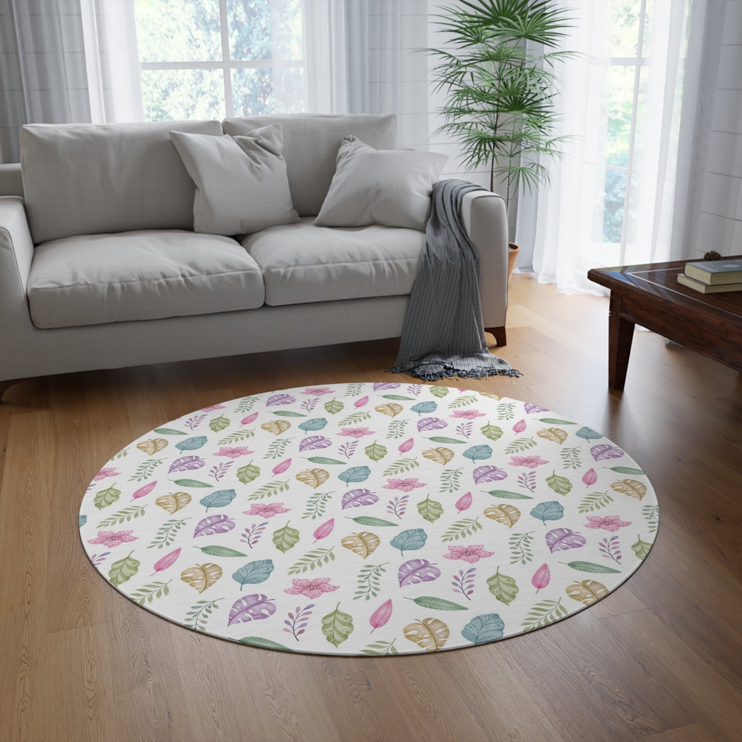 Tropical leaves rug, Girl tropical nursery decor - Pink Jurassic