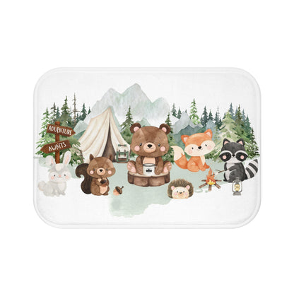 Woodland Bath mat, Anti-Slip backing, Woodland kids bathroom decor - Camping Critters