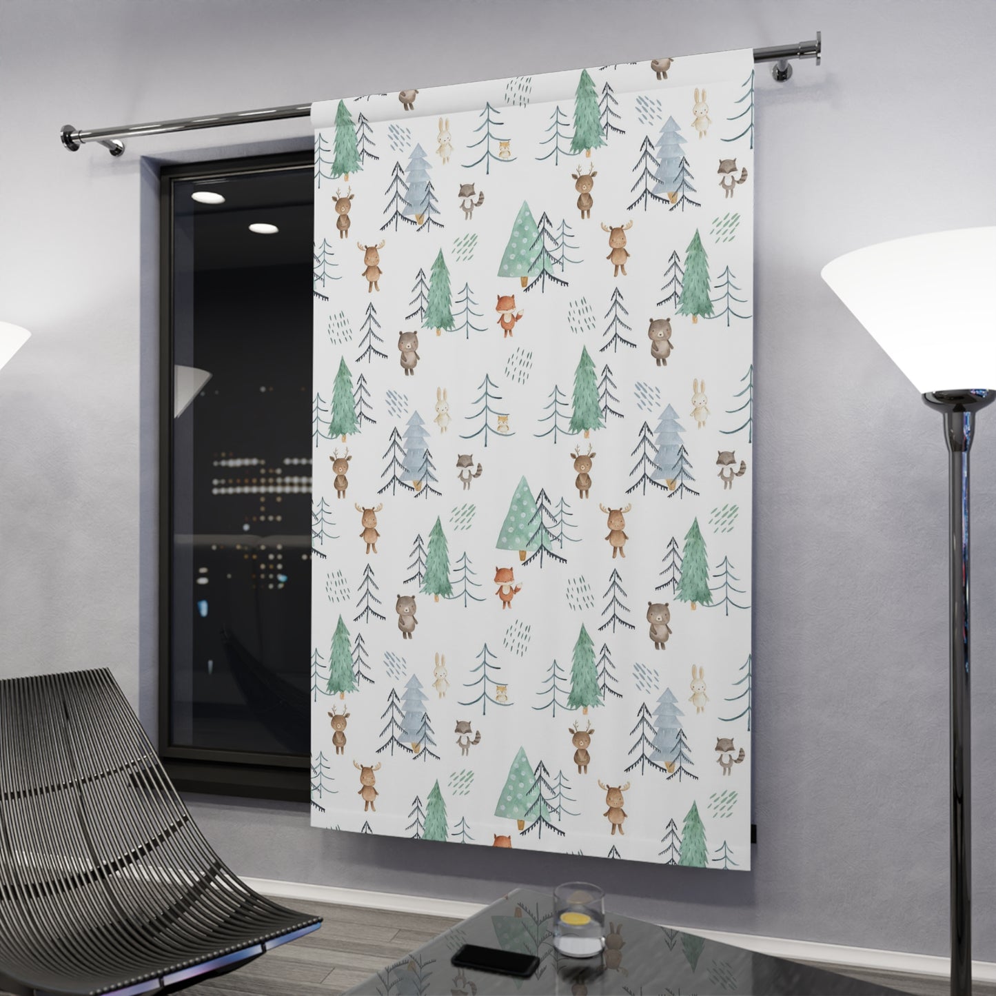 Woodland blackout curtain, Forest nursery decor - Scandi Woodland