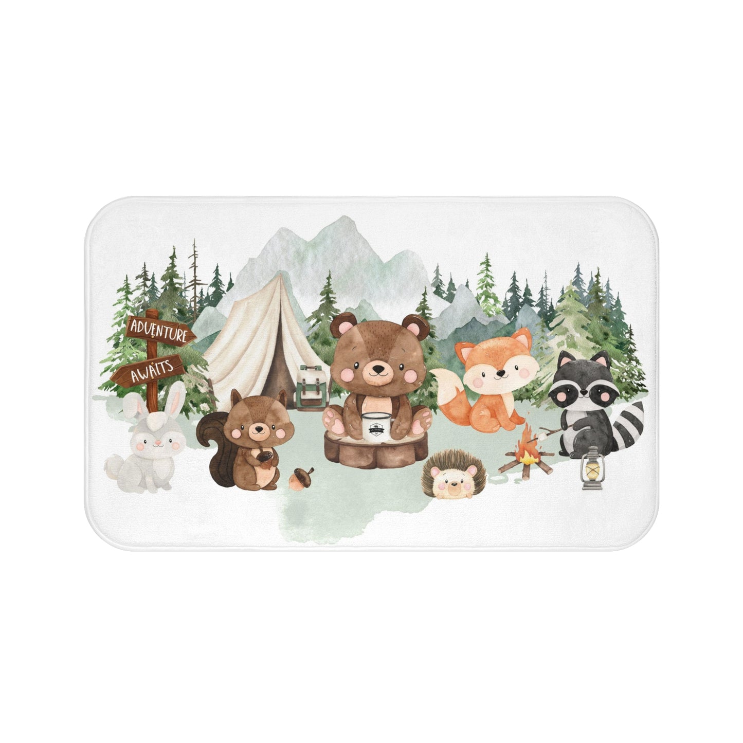 Woodland Bath mat, Anti-Slip backing, Woodland kids bathroom decor - Camping Critters