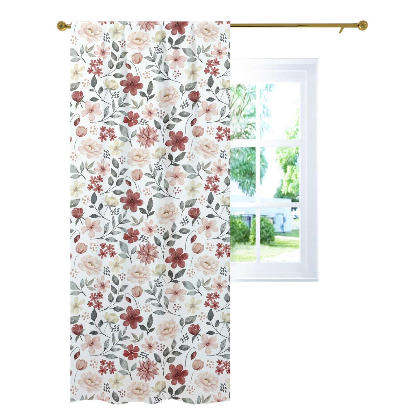 Peonies Curtain, Single Panel, Floral curtains for girl - Peonies Garden