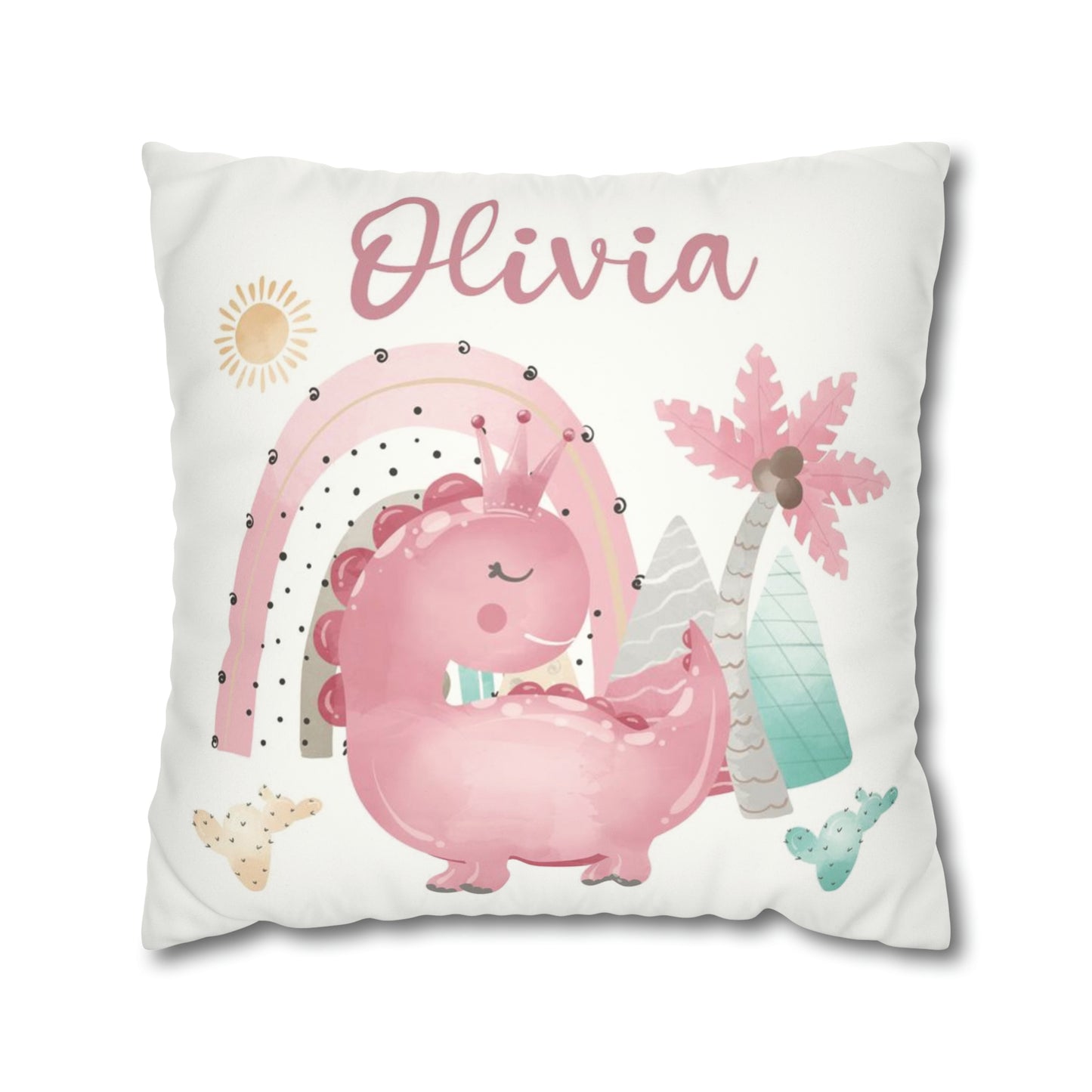 Pink Dinosaur Personalized Pillow, Dinosaur Nursery Decor - Pink Dinosaur