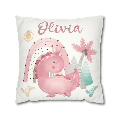 Pink Dinosaur Personalized Pillow, Dinosaur Nursery Decor - Pink Dinosaur