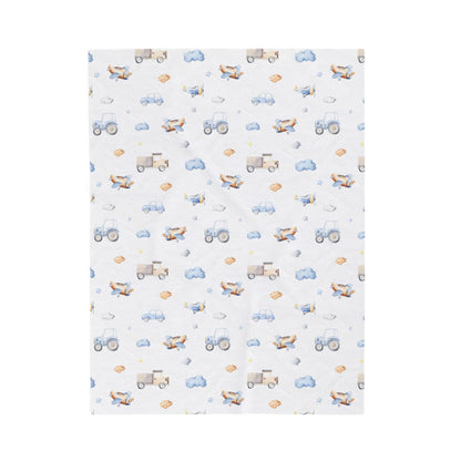 Transport blanket, Transport nursery bedding - Blue Transportation