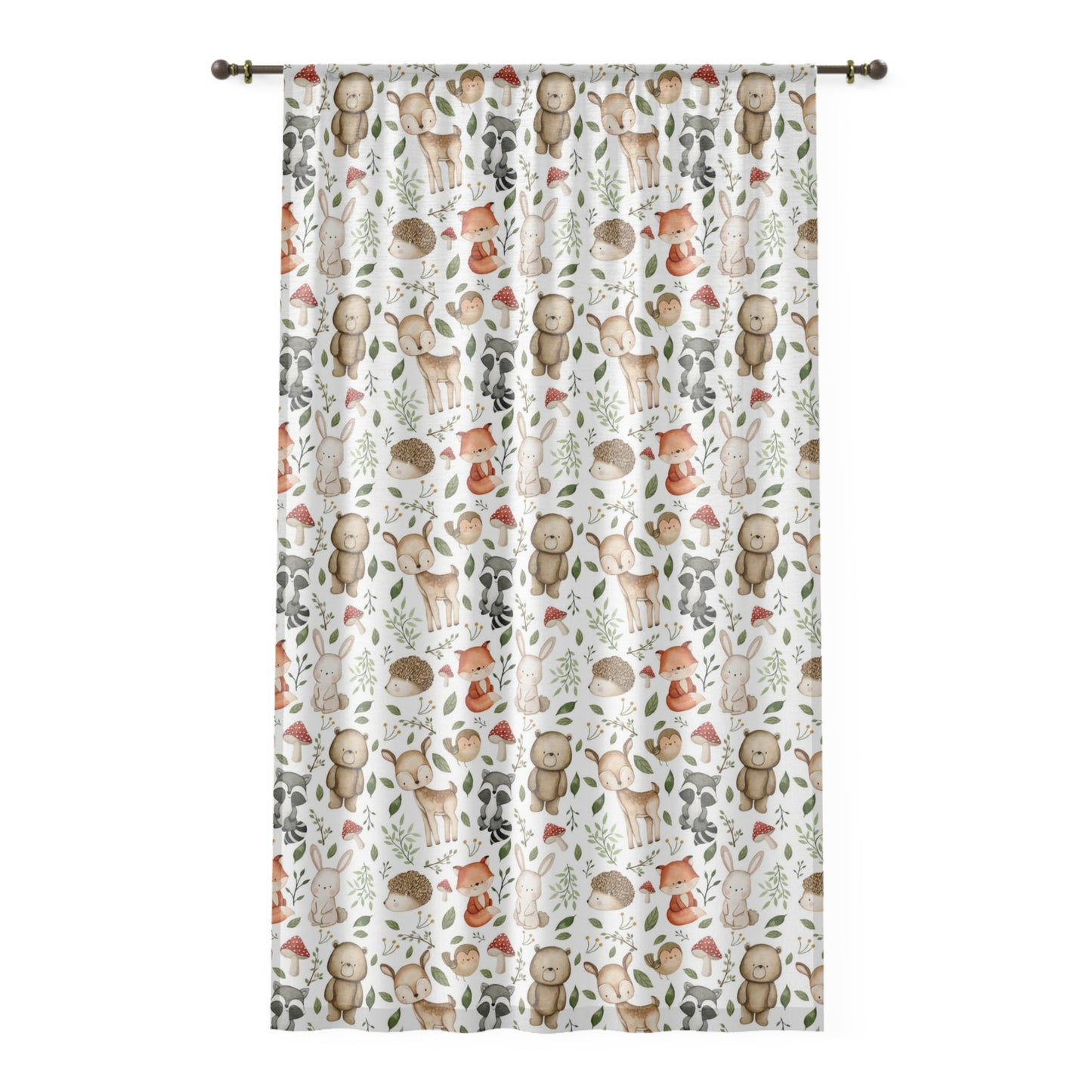 Woodland sheer curtain single panel, Forest nursery decor - Magical Forest