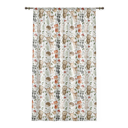 Woodland sheer curtain single panel, Forest nursery decor - Magical Forest