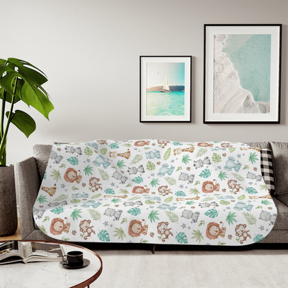 Safari animals Sherpa Blanket, Two Colors, Jungle nursery bedding - Cute Safari