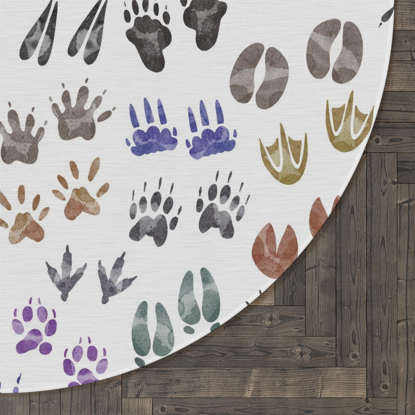 Watercolor animal tracks rug, Woodland nursery decor - Pink Forest