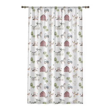 Farm sheer Curtain single panel, Fam nursery decor - Farm Adventure