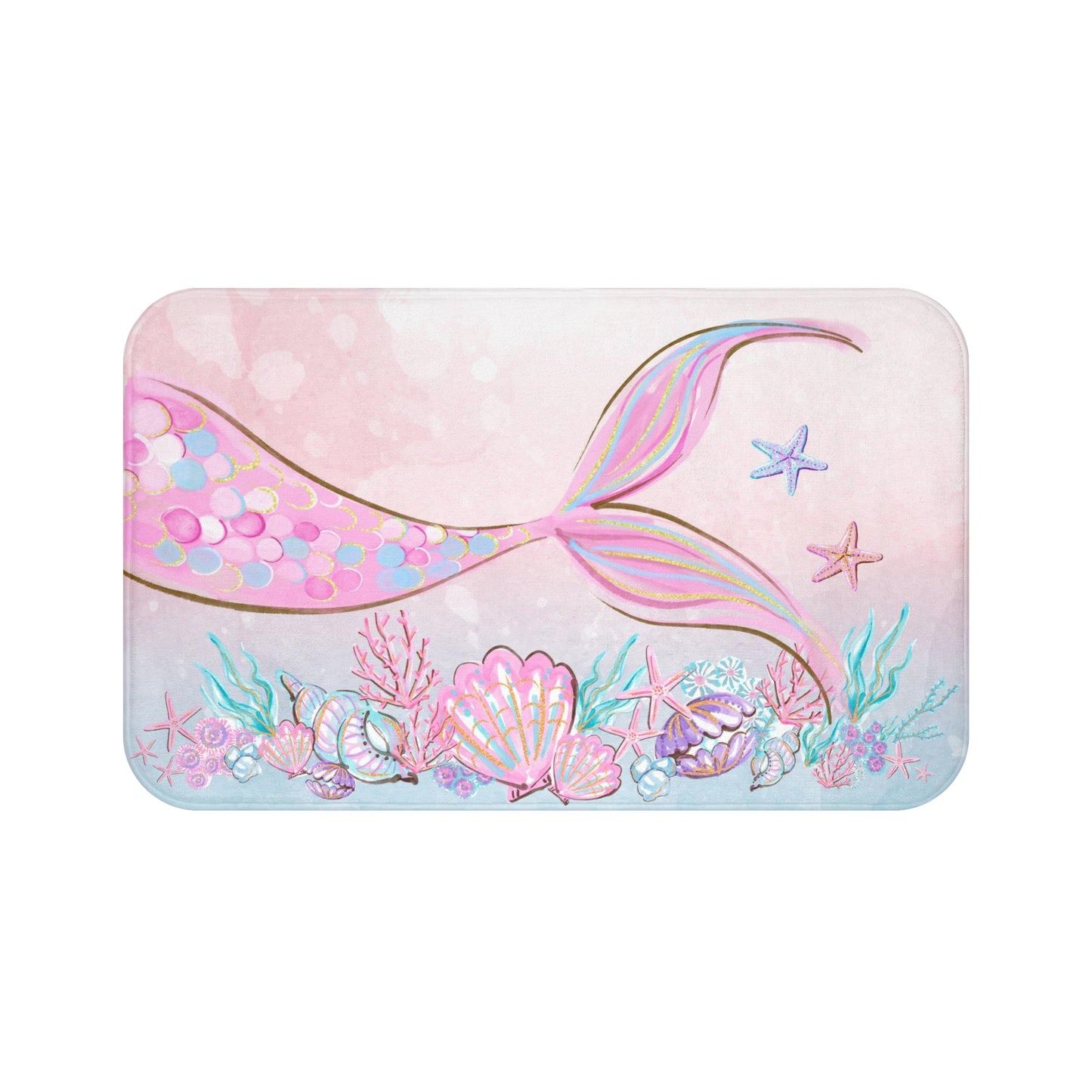 Mermaid Bath Mat, Anti-Slip backing, Under the sea bathroom decor - Pink Mermaid