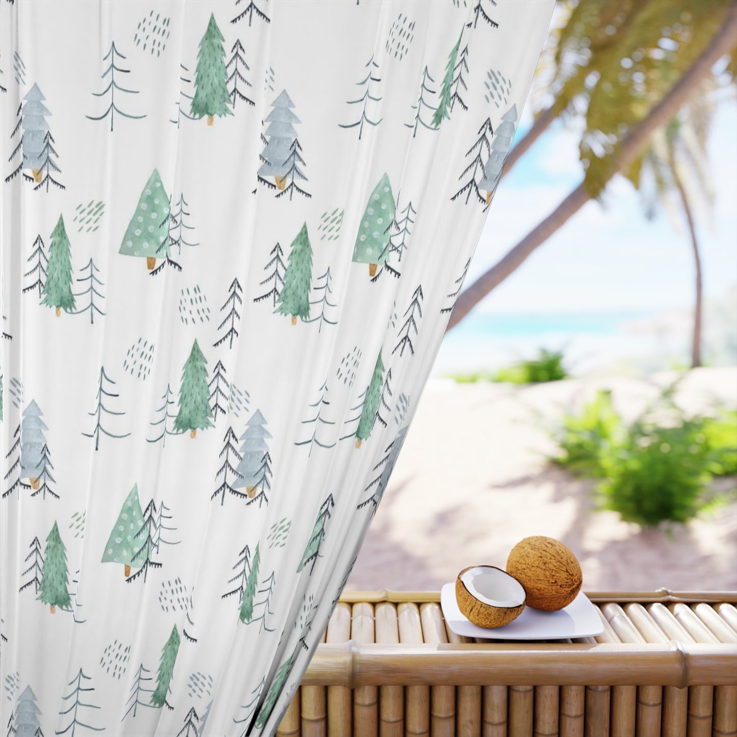 Pine trees blackout curtain, Single panel, Forest nursery decor - Scandi woodland