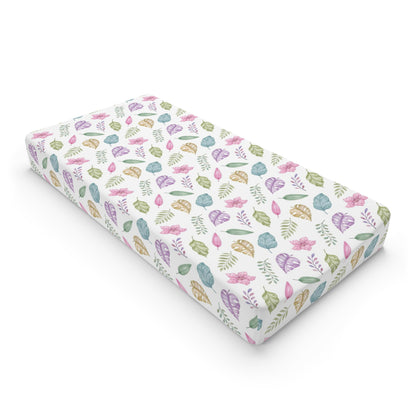 Tropical leaves changing pad cover, Girl tropical nursery decor - Pink Jurassic