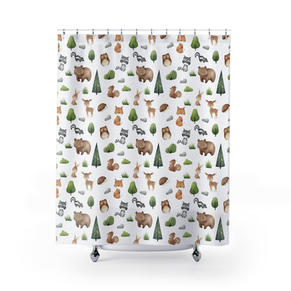 Woodland shower curtain, Woodland bathroom deco - Tiny Woodland