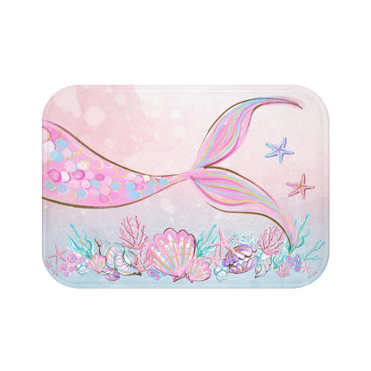 Mermaid Bath Mat, Anti-Slip backing, Under the sea bathroom decor - Pink Mermaid