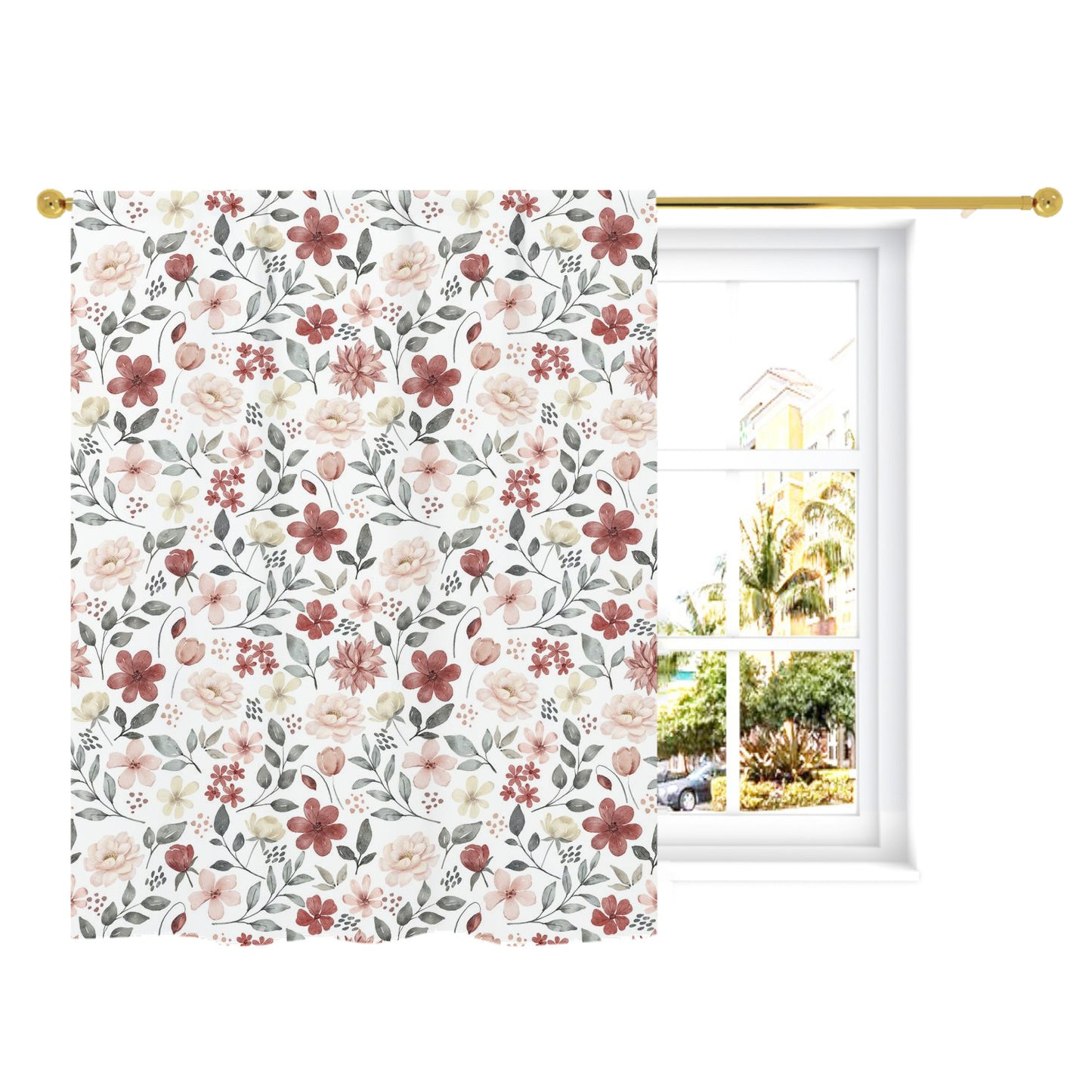 Peonies Curtain, Single Panel, Floral curtains for girl - Peonies Garden