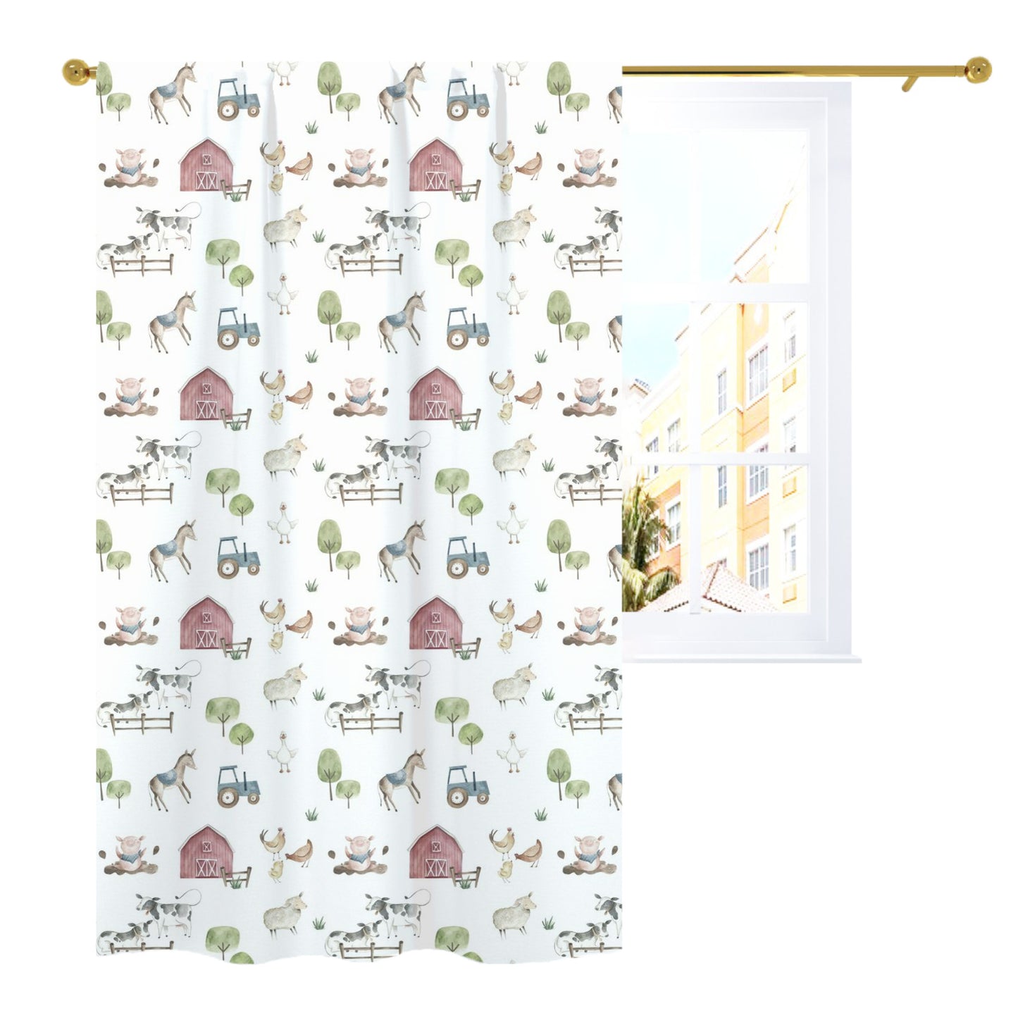 Farm Curtain, Single Panel, Farm nursery decor - Farm Adventure