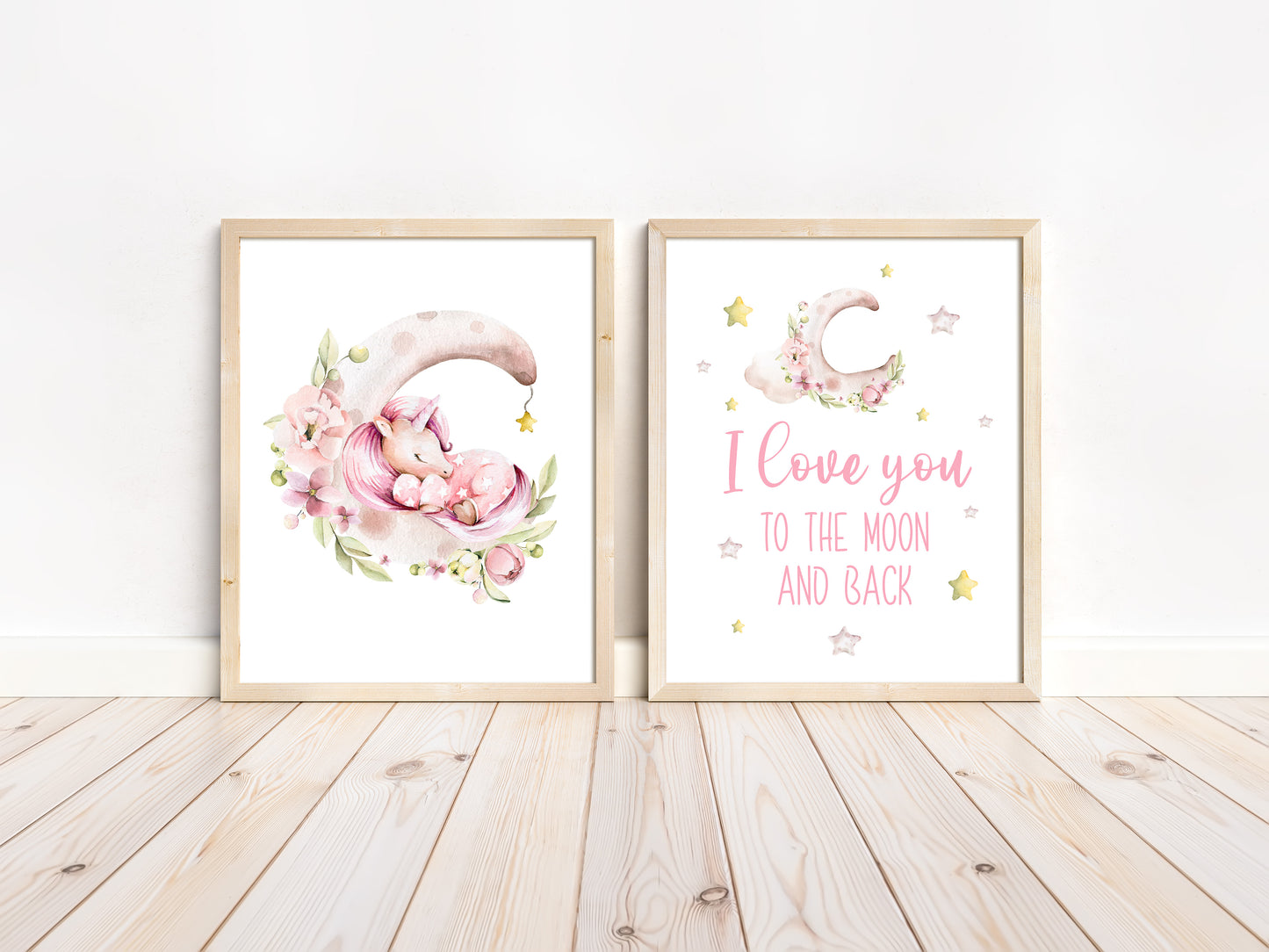 PRINTABLE Unicorn Wall Art, Pink Unicorn Nursery Print set of 2 - Magical unicorn