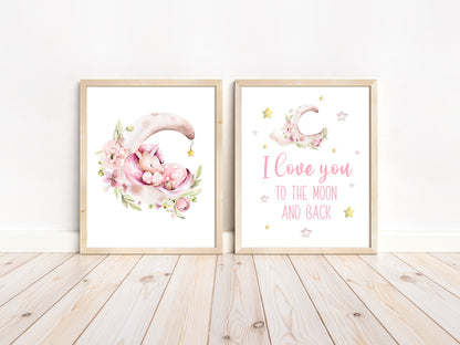 PRINTABLE Unicorn Wall Art, Pink Unicorn Nursery Print set of 2 - Magical unicorn