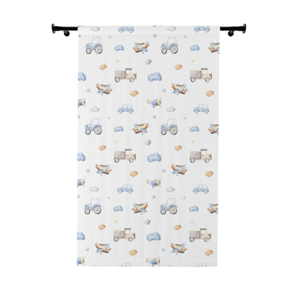 Transport room darkening curtain single panel, Vehicles nursery decor - Blue transportation