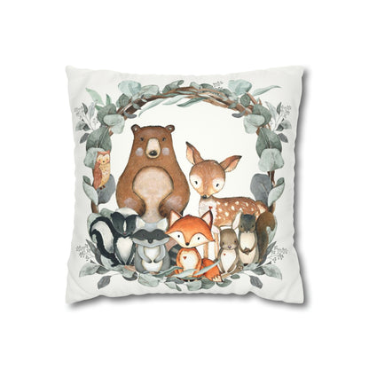 Woodland animals pillow cover, Forest nursery dercor - Greenery Woodland