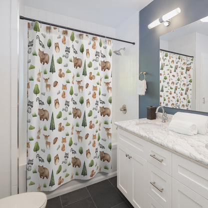 Woodland shower curtain, Woodland bathroom deco - Tiny Woodland