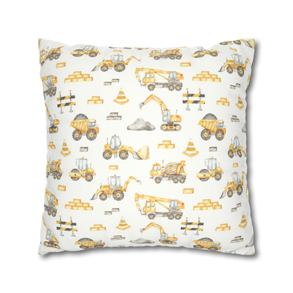 Tractor faux suede pillow cover, Construction nursery decor - Under Construction