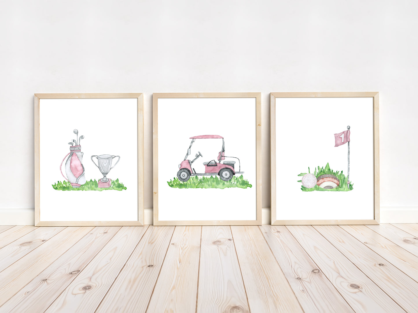 Set of 3 PRINTABLE Pink Golf Wall Art, Golf Nursery Prints - Pink Golf