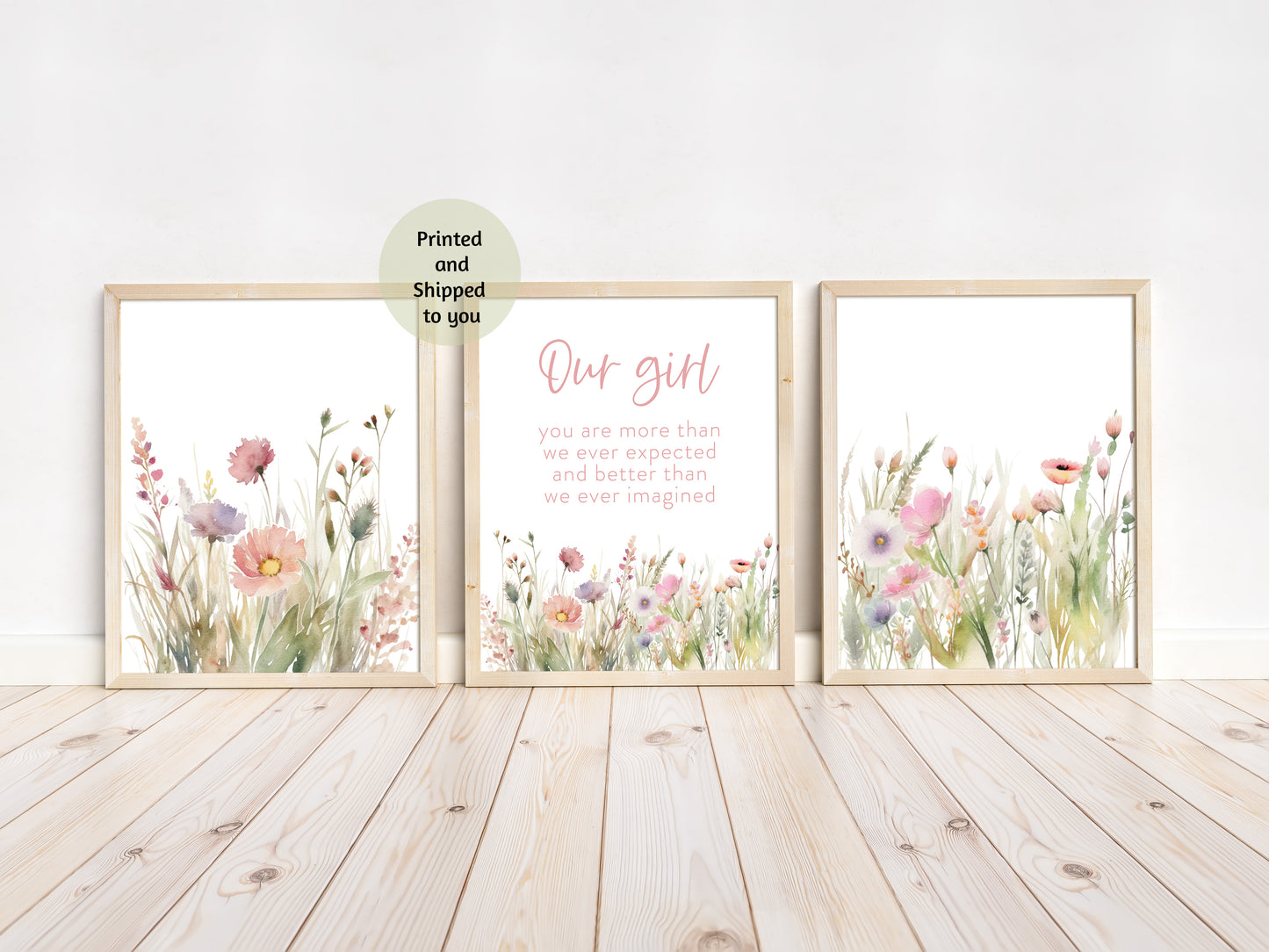 Wildflowers Wall Art, Boho floral Nursery Decor Set of 3 Unframed Prints