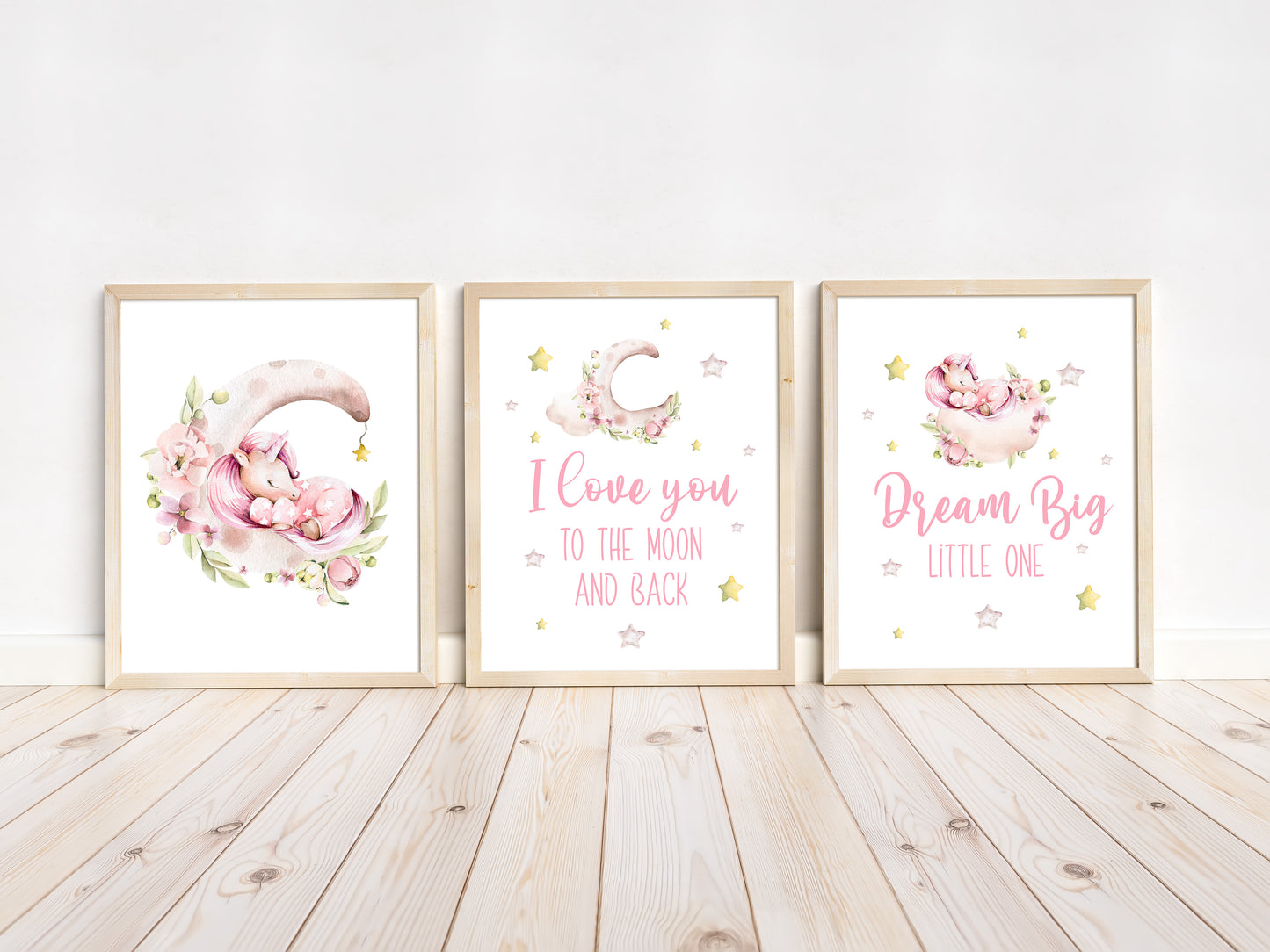 Unicorn Wall Art, Pink unicorn Nursery Prints set of 3 - Magical unicorn