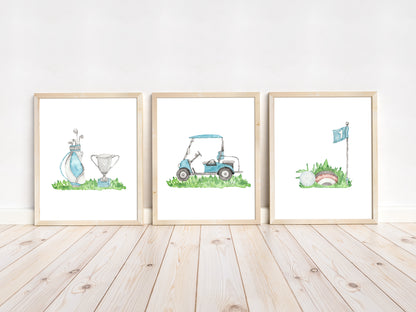 Set of 3 PRINTABLE Golf Wall Art, Golf Nursery Prints - Little golfer