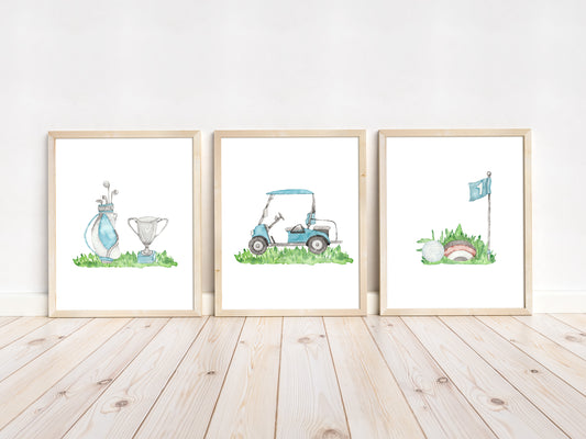 Set of 3 PRINTABLE Golf Wall Art, Golf Nursery Prints - Little golfer