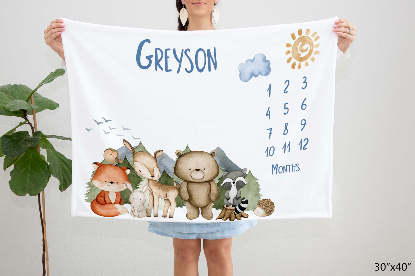 Personalized Woodland Milestone Blanket - Woodland animals Baby Blanket - Magical Forest