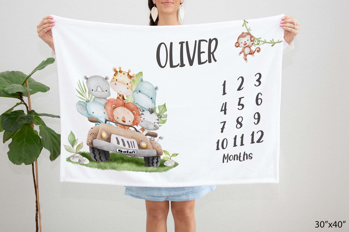 Personalized Safari Milestone Blanket boy - Jungle Baby Blanket - Cute Safari