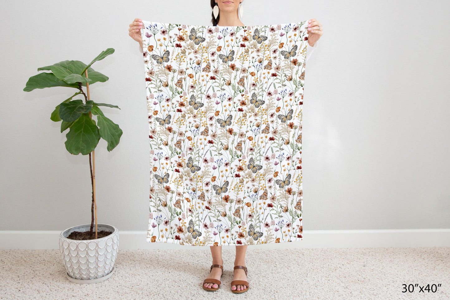 Wildflowers blanket, Boho floral nursery bedding - Butterfly garden