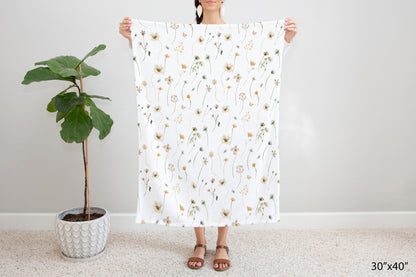 Wildflowers Blanket, Wildflower Nursery Bedding - Mustard Wildflowers