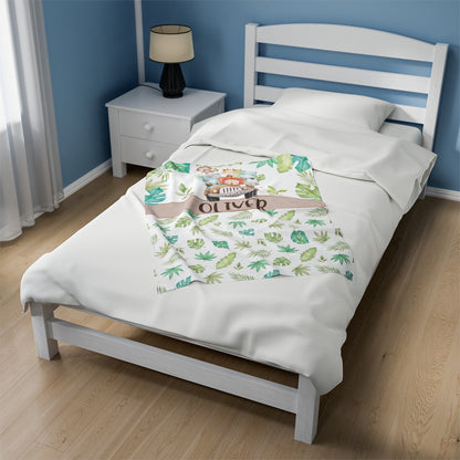 Safari animals Personalized Minky Blanket, Jungle Nursery Bedding - Cute Safari