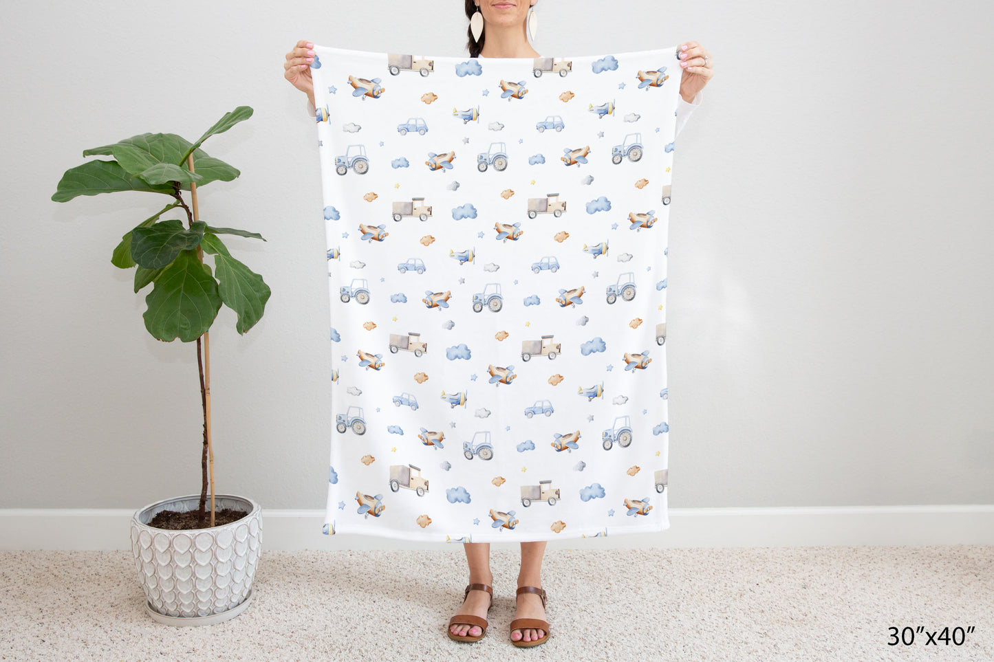 Transport blanket, Transport nursery bedding - Blue Transportation