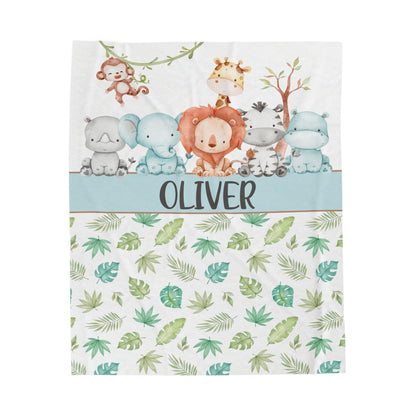 Safari Personalized Minky Blanket, Jungle Nursery Bedding - Cute Safari