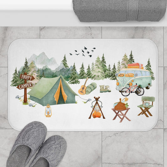 Camping bath mat, Anti-slip backing, Adventure bathroom decor - Outdoor adventures