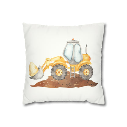 Tractor faux suede pillow cover, Construction nursery decor - Under Construction