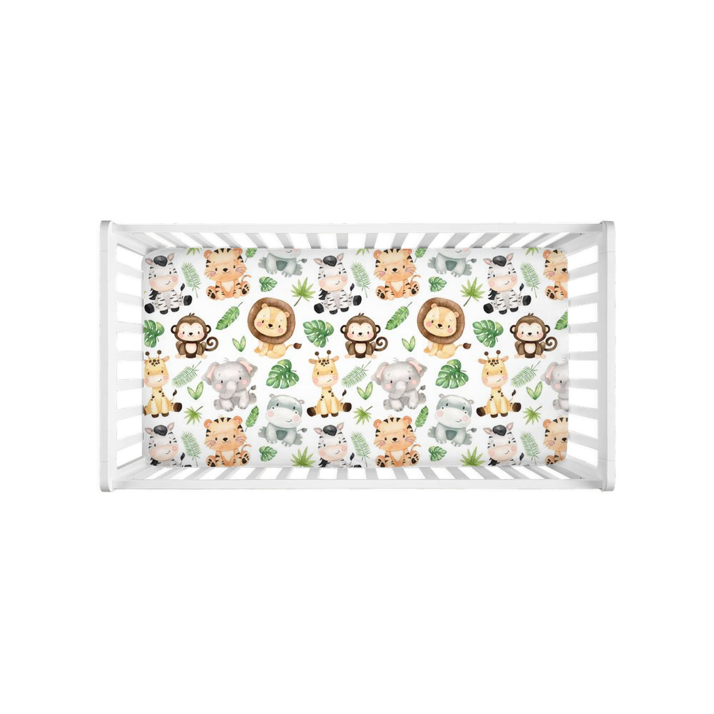 Safari Animals Fitted Crib Sheet, Jungle Nursery Bedding - Safari Explorer