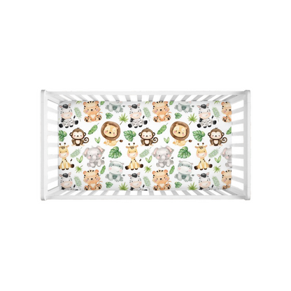 Safari Animals Fitted Crib Sheet, Jungle Nursery Bedding - Safari Explorer