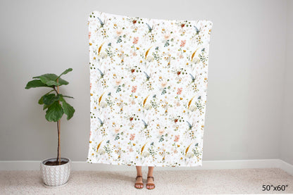 Vintage floral Blanket, Wildflower Nursery Bedding - Vintage Garden